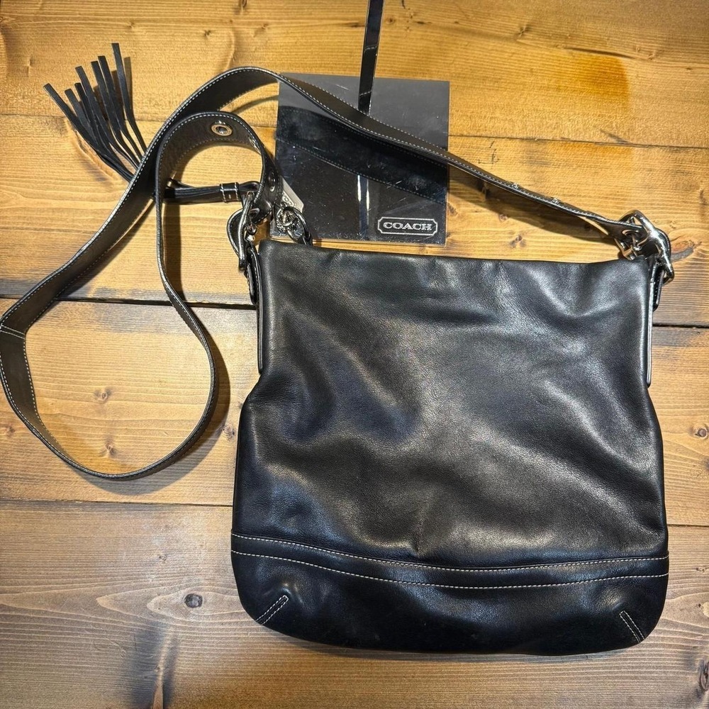 Vintage Coach Legacy Slim Duffle Crossbody Bag 1415 Black Leather Hangtag Tassel - Picture 2 of 5